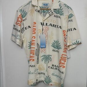 Malibu Cream Multicolor Graphic Men's Shirt and Shorts With Pockets 2-Piece Set